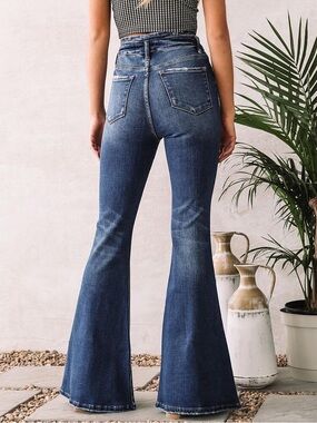 Bridge By Gly High Rise Super Flare Button Fly Denim Jeans in Dark Wash size 25